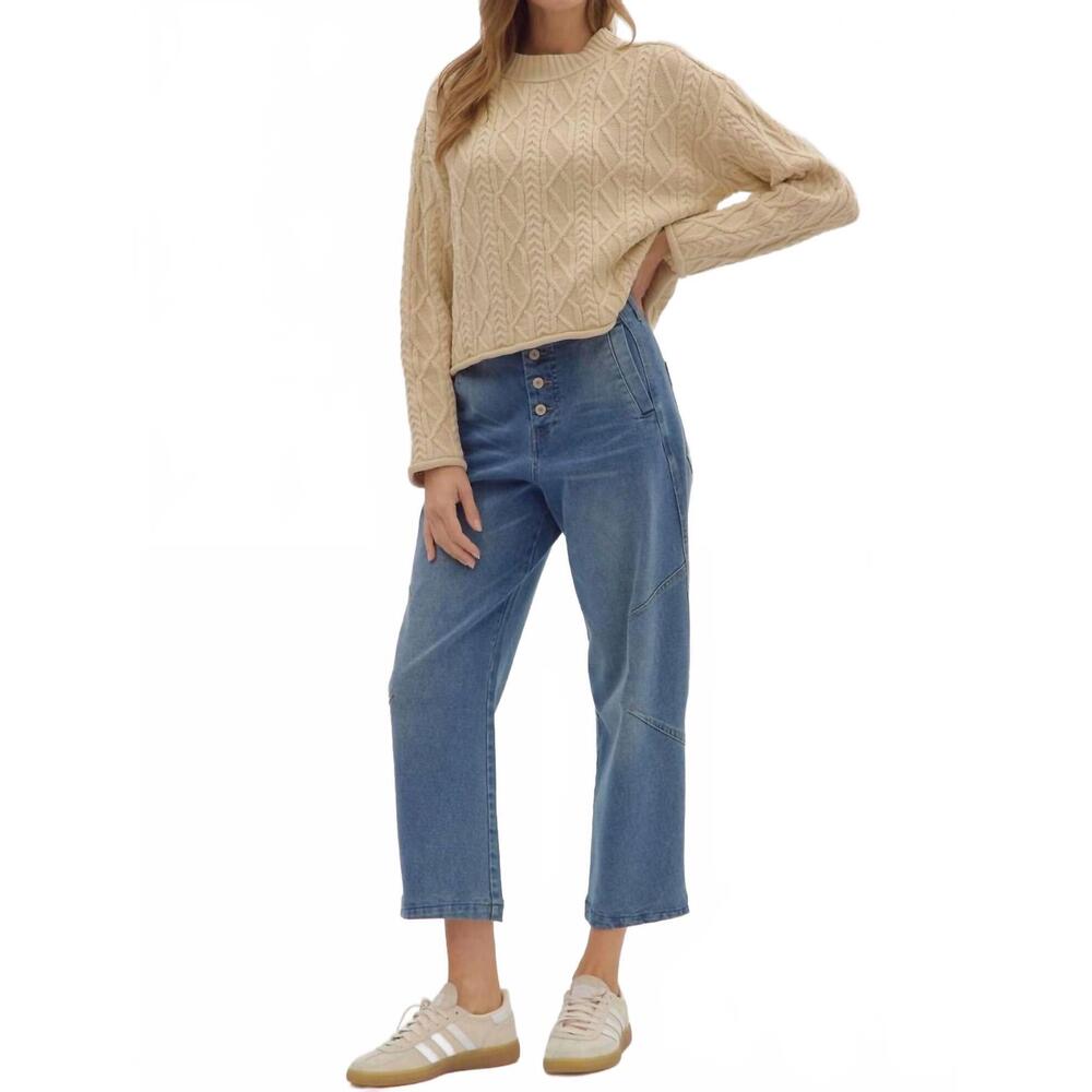 NEW ENTRO textured cable knit long sleeve top in natural - Picture 4 of 5